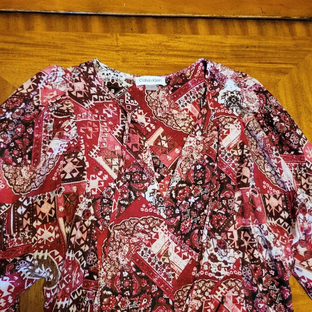 Calvin Klein Red & White Patchwork Flounce Dress - image 4